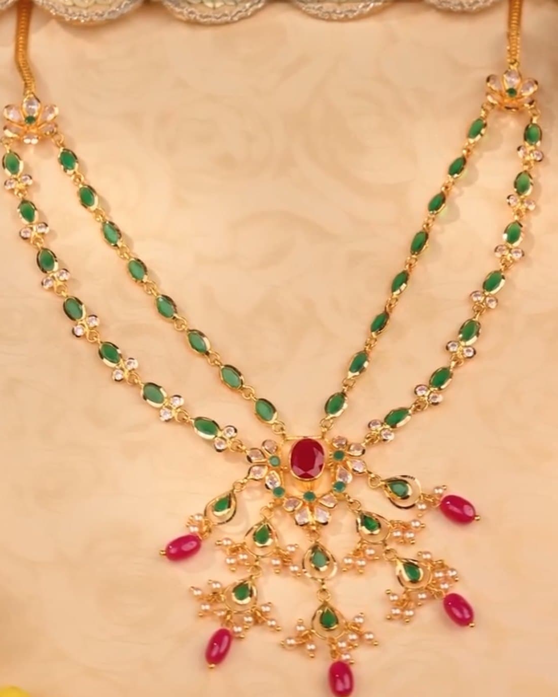 Ruby and emerald two-row necklace